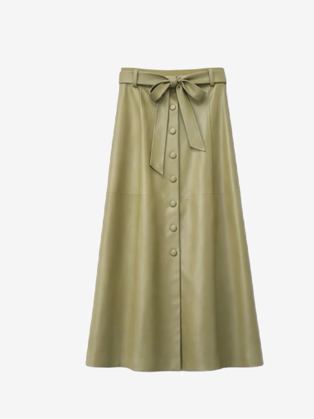 Zara Olive Green Faux Leather Maxi Skirt with Tie Waist